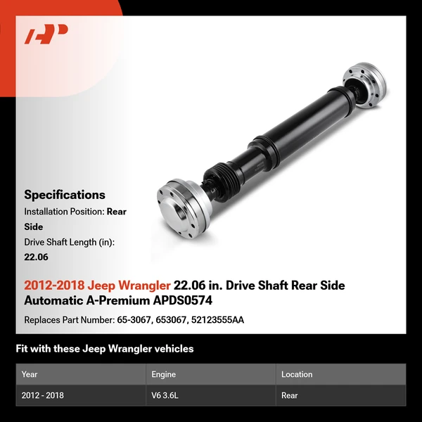 2012-2018 Jeep Wrangler 22.06 in. Drive Shaft Rear Side Automatic A-Premium APDS0574