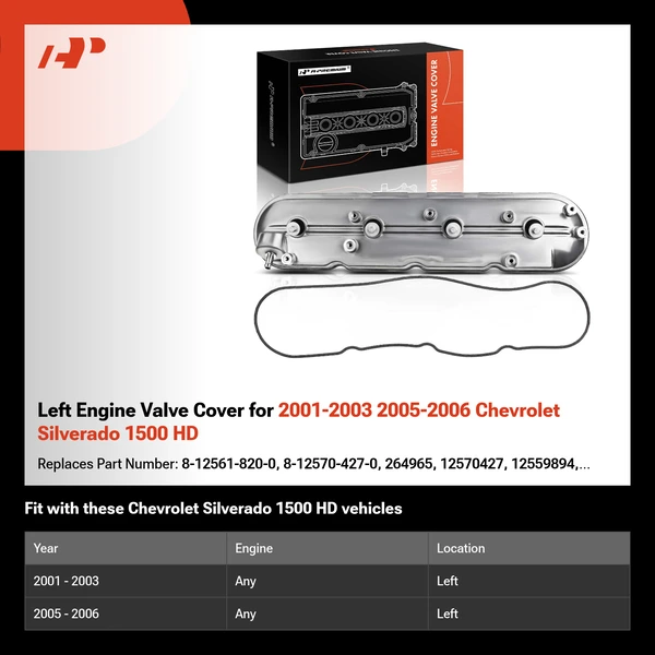 Left Engine Valve Cover for 2001-2003 2005-2006 Chevrolet Silverado 1500 HD