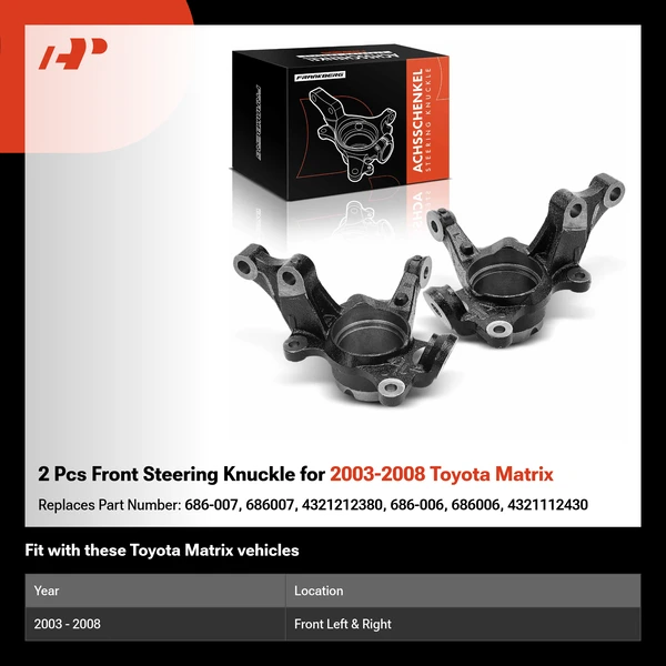 2 Pcs Front Steering Knuckle for 2003-2008 Toyota Matrix