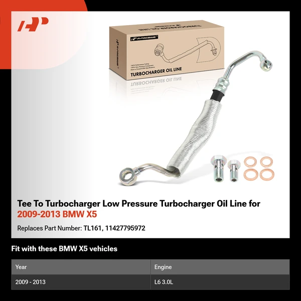 Tee To Turbocharger Low Pressure Turbocharger Oil Line for 2009-2013 BMW X5