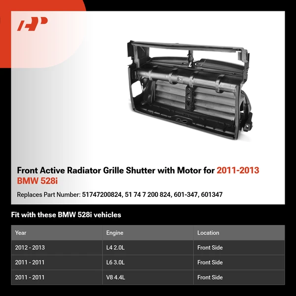 Front Active Radiator Grille Shutter with Motor for 2011-2013 BMW 528i