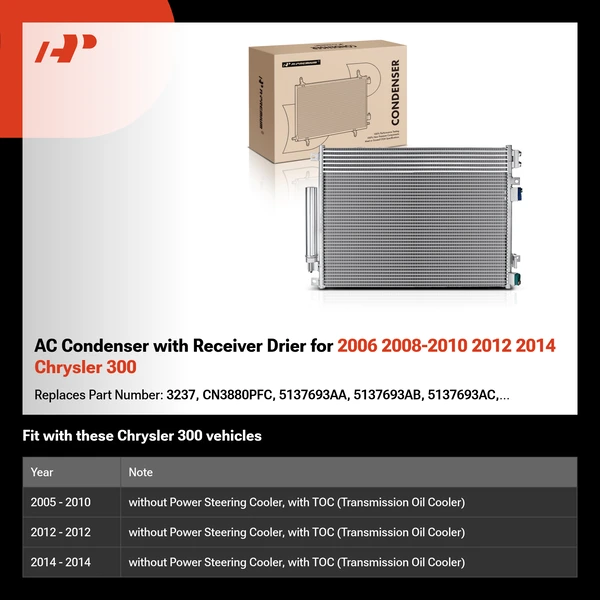 AC Condenser with Receiver Drier for 2006 2008-2010 2012 2014 Chrysler 300