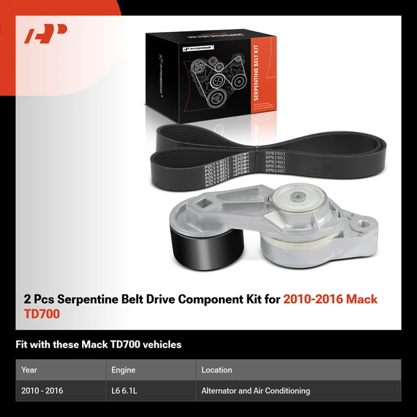 2 Pcs Serpentine Belt Drive Component Kit for 2010-2016 Mack TD700
