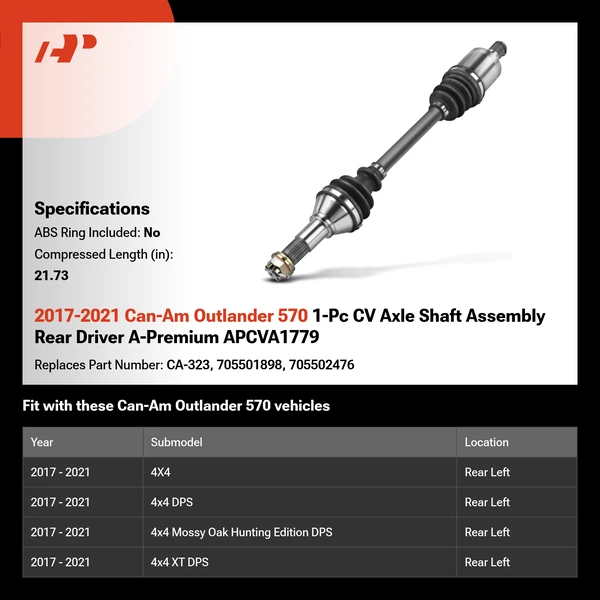 2017-2021 Can-Am Outlander 570 1-Pc CV Axle Shaft Assembly Rear Driver A-Premium APCVA1779