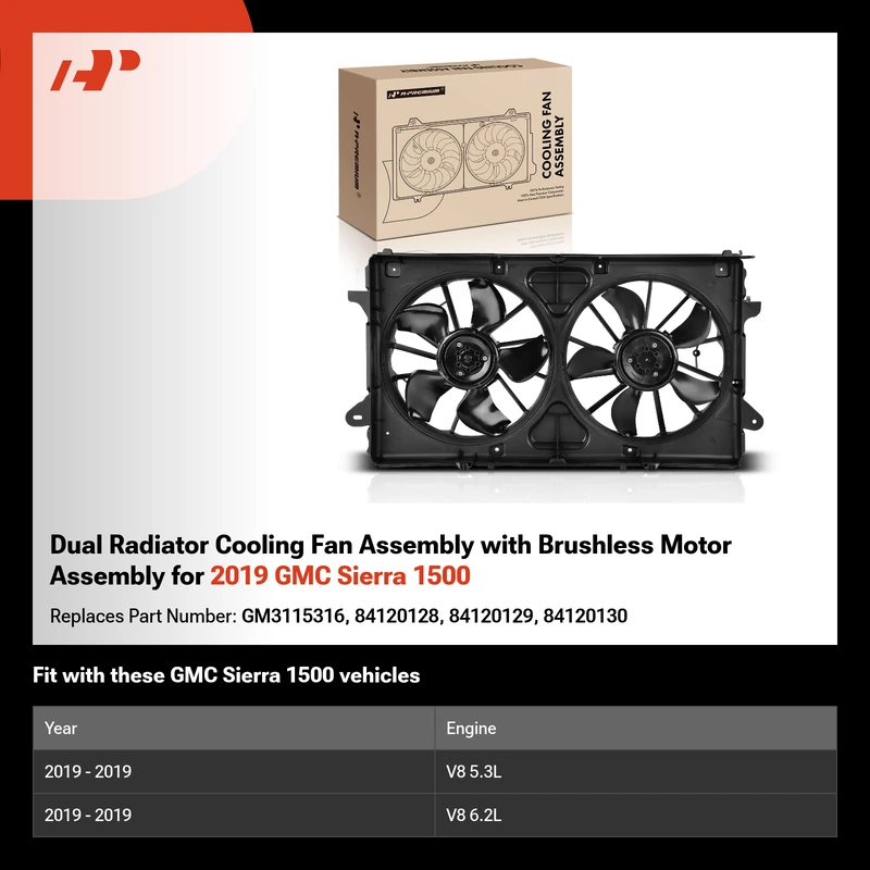 Dual Radiator Cooling Fan Assembly with Brushless Motor Assembly for 2019 GMC Sierra 1500