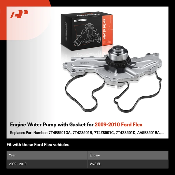 Engine Water Pump with Gasket for 2009-2010 Ford Flex