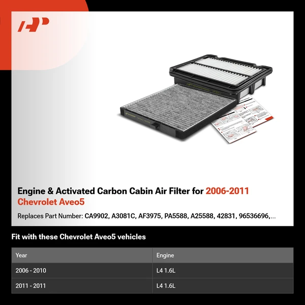 Engine & Activated Carbon Cabin Air Filter for 2006-2011 Chevrolet Aveo5