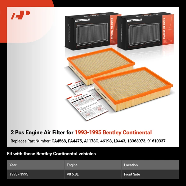2 Pcs Engine Air Filter for 1993-1995 Bentley Continental