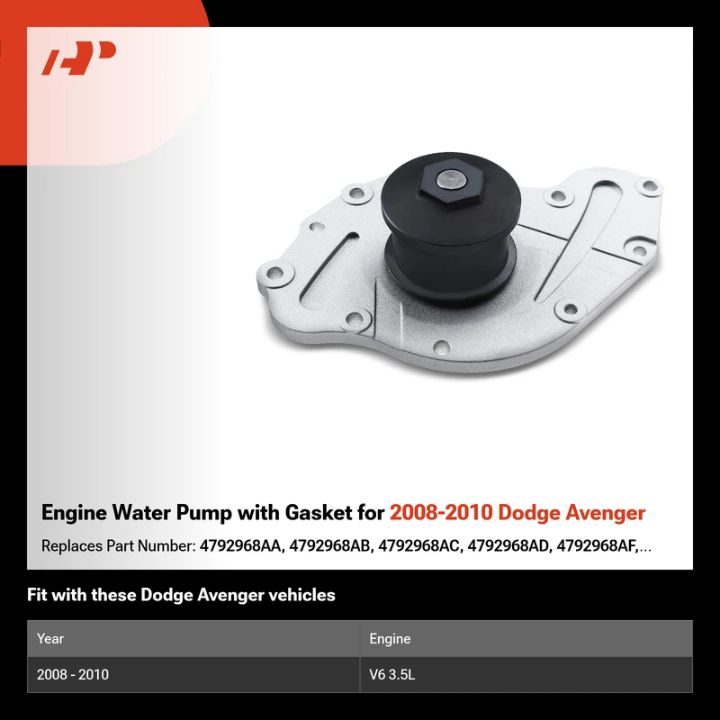Engine Water Pump with Gasket for 2008-2010 Dodge Avenger