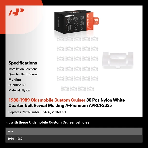 1980-1989 Oldsmobile Custom Cruiser 30 Pcs Nylon White Quarter Belt Reveal Molding A-Premium APRCF2325