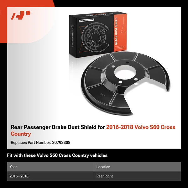 Rear Passenger Brake Dust Shield for 2016-2018 Volvo S60 Cross Country