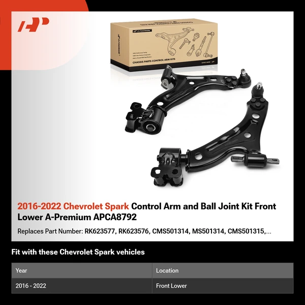 2016-2022 Chevrolet Spark Control Arm and Ball Joint Kit Front Lower A-Premium APCA8792