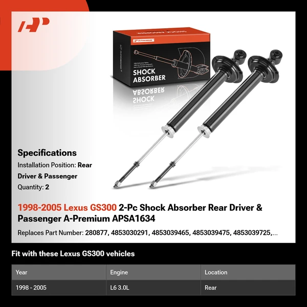 1998-2005 Lexus GS300 2-Pc Shock Absorber Rear Driver & Passenger A-Premium APSA1634