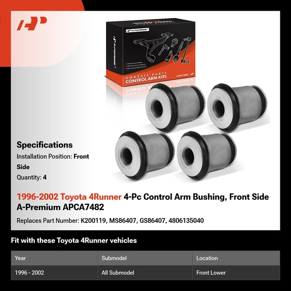 1996-2002 Toyota 4Runner 4-Pc Control Arm Bushing, Front Side A-Premium APCA7482