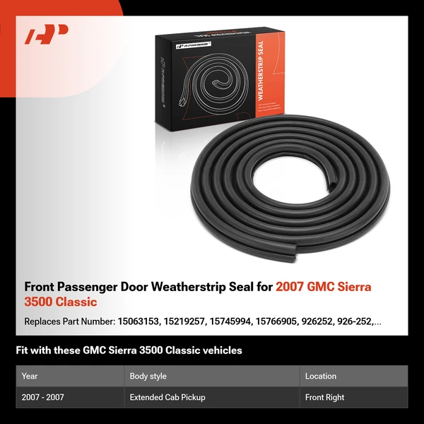 Front Passenger Door Weatherstrip Seal for 2007 GMC Sierra 3500 Classic