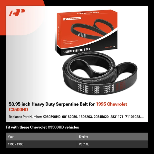 58.95 inch Heavy Duty Serpentine Belt for 1995 Chevrolet C3500HD