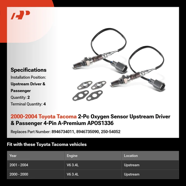 2000-2004 Toyota Tacoma 2-Pc Oxygen Sensor Upstream Driver & Passenger 4-Pin A-Premium APOS1336