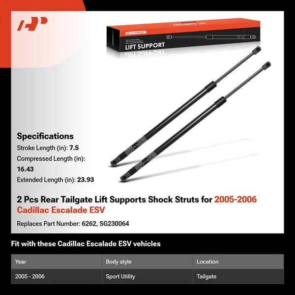 2 Pcs Rear Tailgate Lift Supports Shock Struts for 2005-2006 Cadillac Escalade ESV