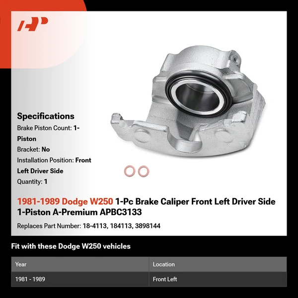 1981-1989 Dodge W250 1-Pc Brake Caliper Front Left Driver Side 1-Piston A-Premium APBC3133