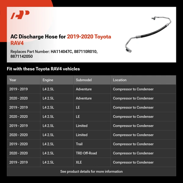 AC Discharge Hose for 2019-2020 Toyota RAV4