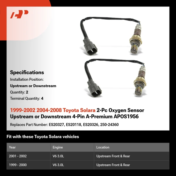 1999-2002 2004-2008 Toyota Solara 2-Pc Oxygen Sensor Upstream or Downstream 4-Pin A-Premium APOS1956