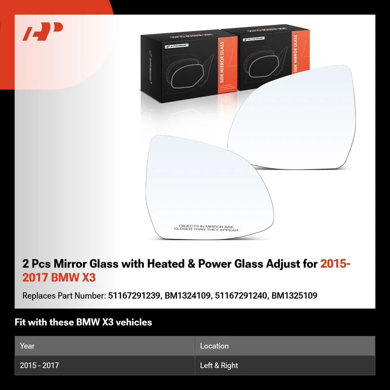 2 Pcs Mirror Glass with Heated & Power Glass Adjust for 2015-2017 BMW X3
