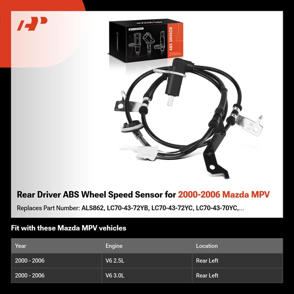 Rear Driver ABS Wheel Speed Sensor for 2000-2006 Mazda MPV
