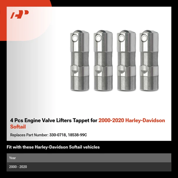 4 Pcs Engine Valve Lifters Tappet for 2000-2020 Harley-Davidson Softail