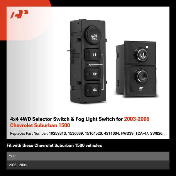 4x4 4WD Selector Switch & Fog Light Switch for 2003-2006 Chevrolet Suburban 1500