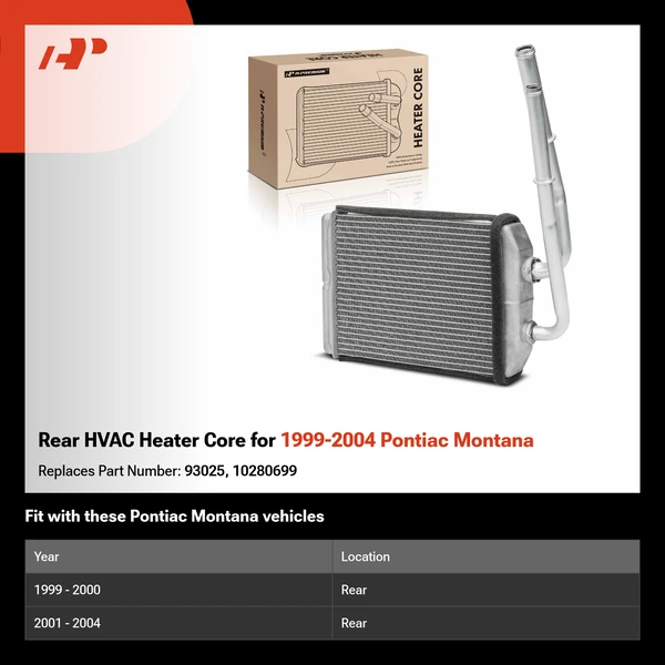 Rear HVAC Heater Core for 1999-2004 Pontiac Montana