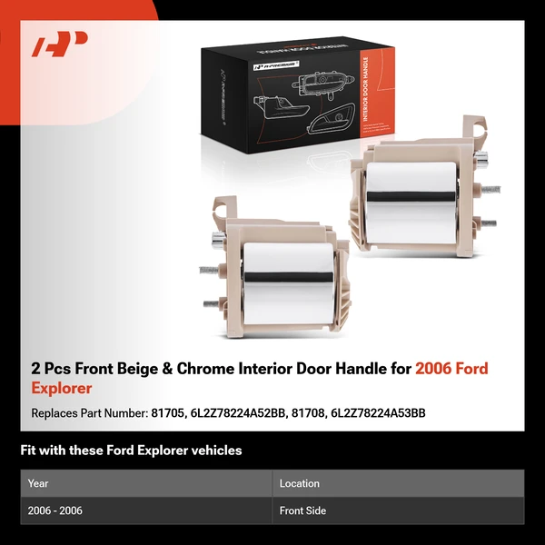 2 Pcs Front Beige & Chrome Interior Door Handle for 2006 Ford Explorer