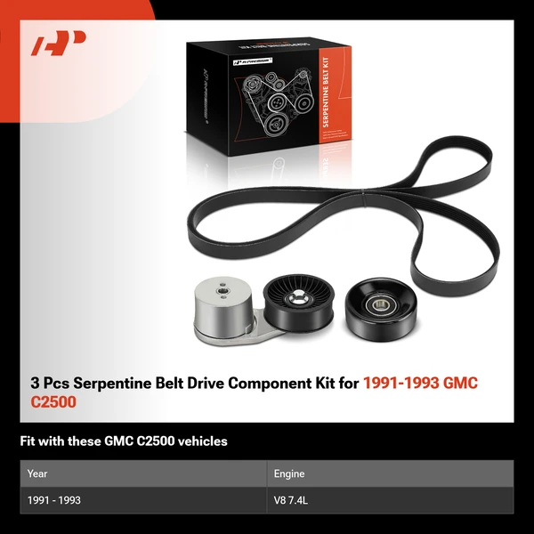 3 Pcs Serpentine Belt Drive Component Kit for 1991-1993 GMC C2500