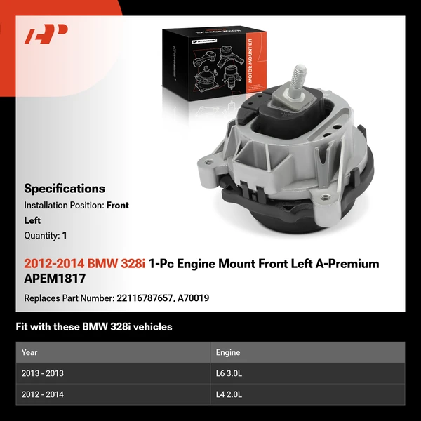 2012-2014 BMW 328i 1-Pc Engine Mount Front Left A-Premium APEM1817