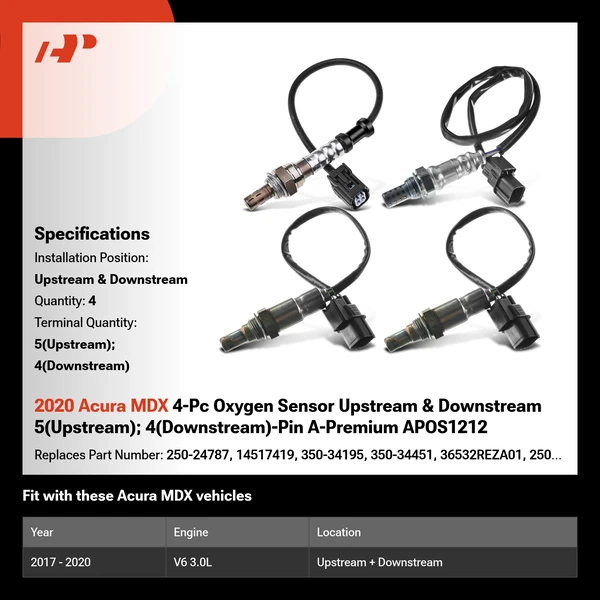 2020 Acura MDX 4-Pc Oxygen Sensor Upstream & Downstream 5(Upstream); 4(Downstream)-Pin A-Premium APOS1212