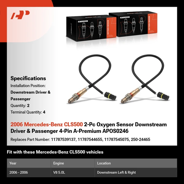 2006 Mercedes-Benz CLS500 2-Pc Oxygen Sensor Downstream Driver & Passenger 4-Pin A-Premium APOS0246