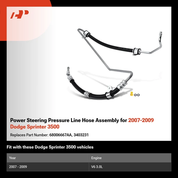 Power Steering Pressure Line Hose Assembly for 2007-2009 Dodge Sprinter 3500