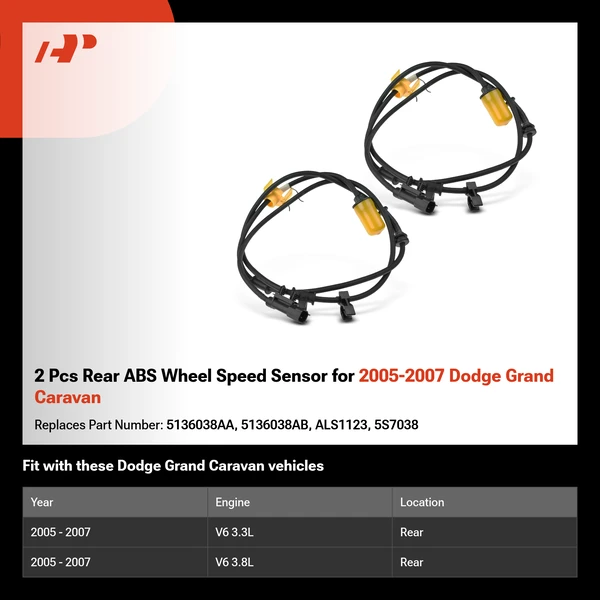 2 Pcs Rear ABS Wheel Speed Sensor for 2005-2007 Dodge Grand Caravan