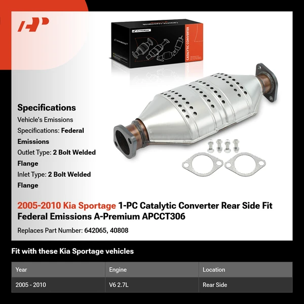 2005-2010 Kia Sportage 1-PC Catalytic Converter Rear Side Fit Federal Emissions A-Premium APCCT306