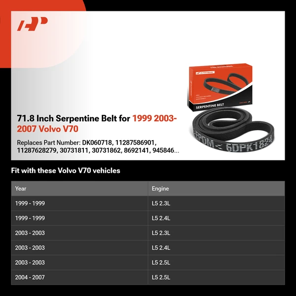 71.8 Inch Serpentine Belt for 1999 2003-2007 Volvo V70