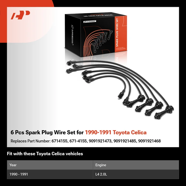 6 Pcs Spark Plug Wire Set for 1990-1991 Toyota Celica