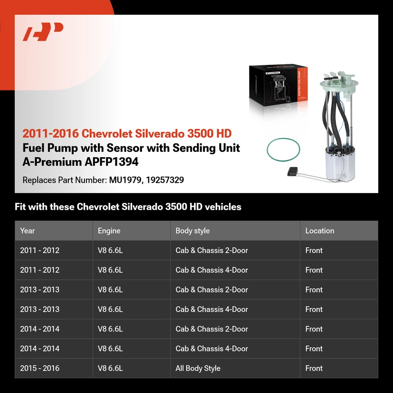 2011-2016 Chevrolet Silverado 3500 HD Fuel Pump with Sensor with Sending Unit A-Premium APFP1394