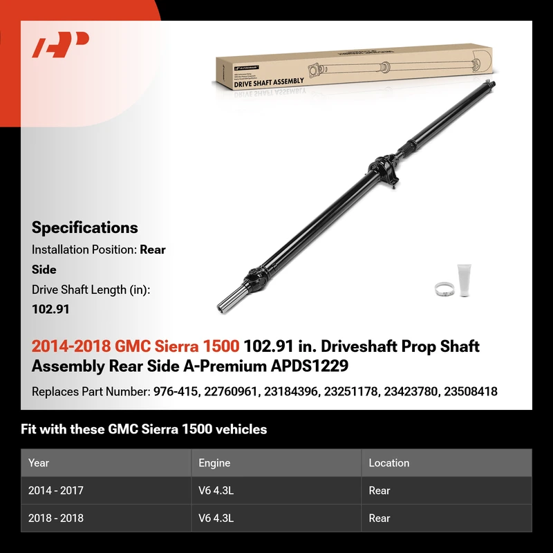 2014-2018 GMC Sierra 1500 102.91 in. Driveshaft Prop Shaft Assembly Rear Side A-Premium APDS1229