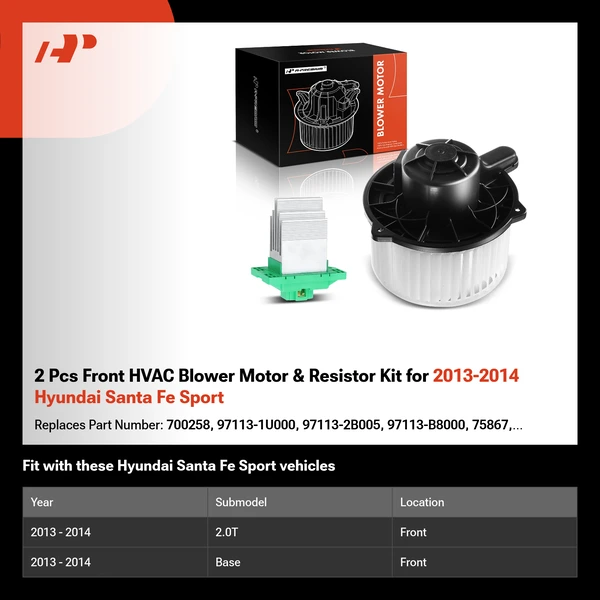 2 Pcs Front HVAC Blower Motor & Resistor Kit for 2013-2014 Hyundai Santa Fe Sport
