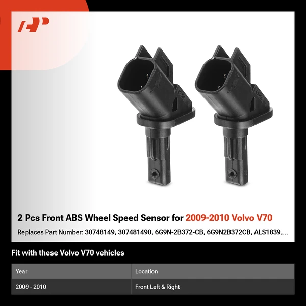 2 Pcs Front ABS Wheel Speed Sensor for 2009-2010 Volvo V70