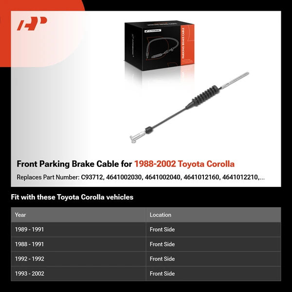 Front Parking Brake Cable for 1988-2002 Toyota Corolla
