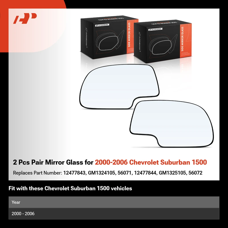 2 Pcs Pair Mirror Glass for 2000-2006 Chevrolet Suburban 1500