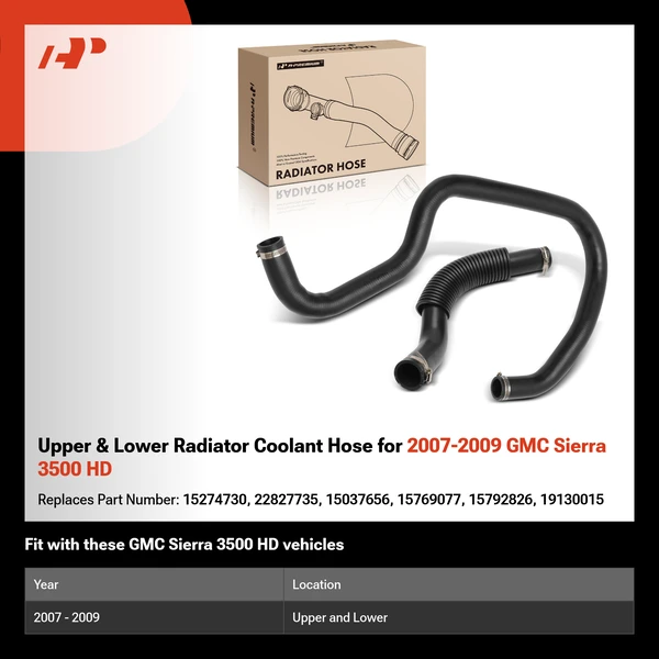 Upper & Lower Radiator Coolant Hose for 2007-2009 GMC Sierra 3500 HD