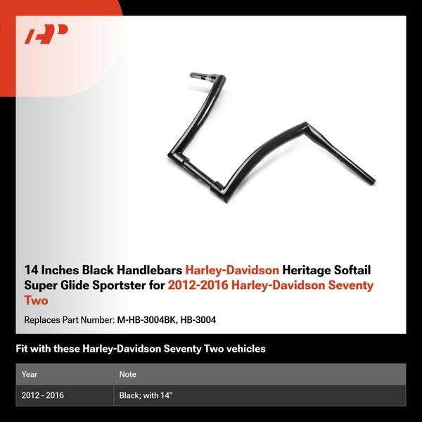14 Inches Black Handlebars Harley-Davidson Heritage Softail Super Glide Sportster for 2012-2016 Harley-Davidson Seventy Two