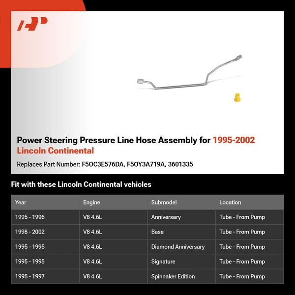Power Steering Pressure Line Hose Assembly for 1995-2002 Lincoln Continental