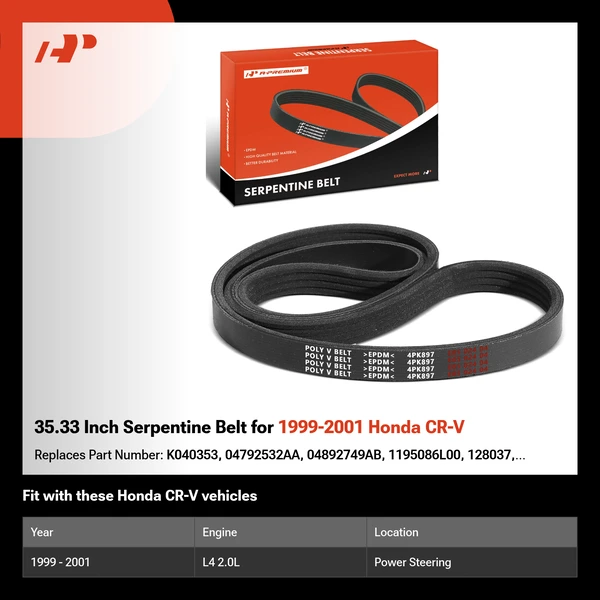 35.33 Inch Serpentine Belt for 1999-2001 Honda CR-V